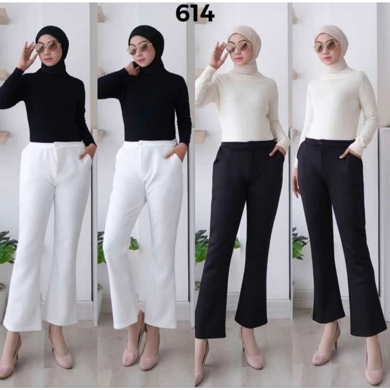 Celana Cutbray Scuba Hitam Putih