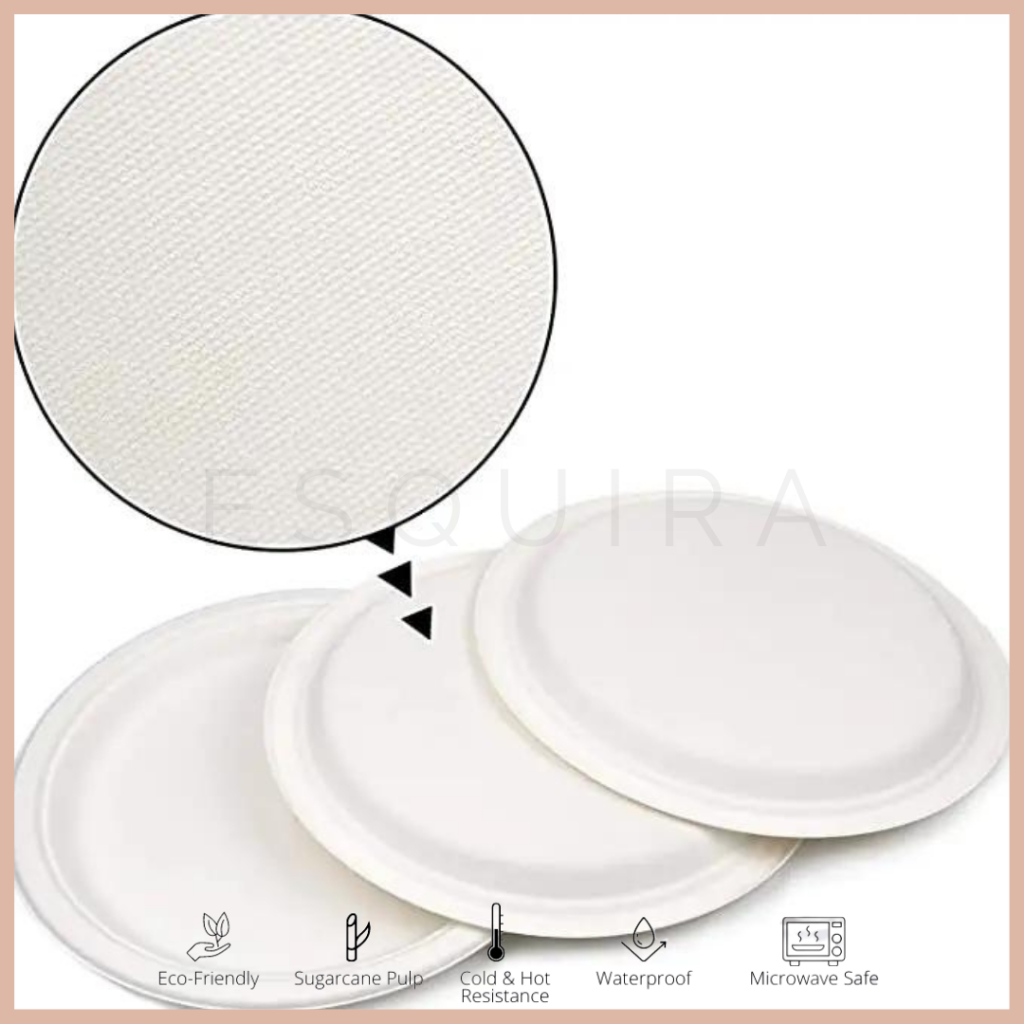 Bagasse Round Plate 9 inch / Sugarcane Plate 10 PCS / BP-9