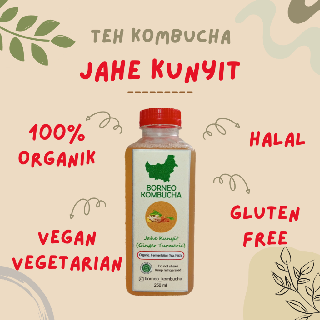 

BORNEO KOMBUCHA JAHE KUNYIT TEH PROBIOTIK ORGANIK HALAL 250 mL