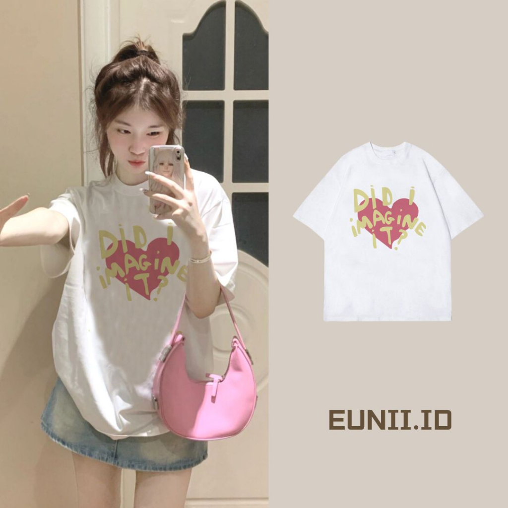 EUNII T-shirt Lengan Pendek Cartoon Pink DIDI Heart Korean Style/Kaos Atasan Wanita/Baju Kaus Oversize Wanita/Kaos Wanita