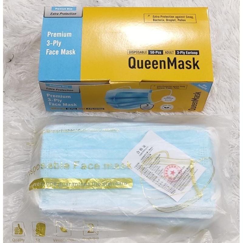 Maker 3 ply isi 50 pcs / Earloop Queen Mask biru / premium