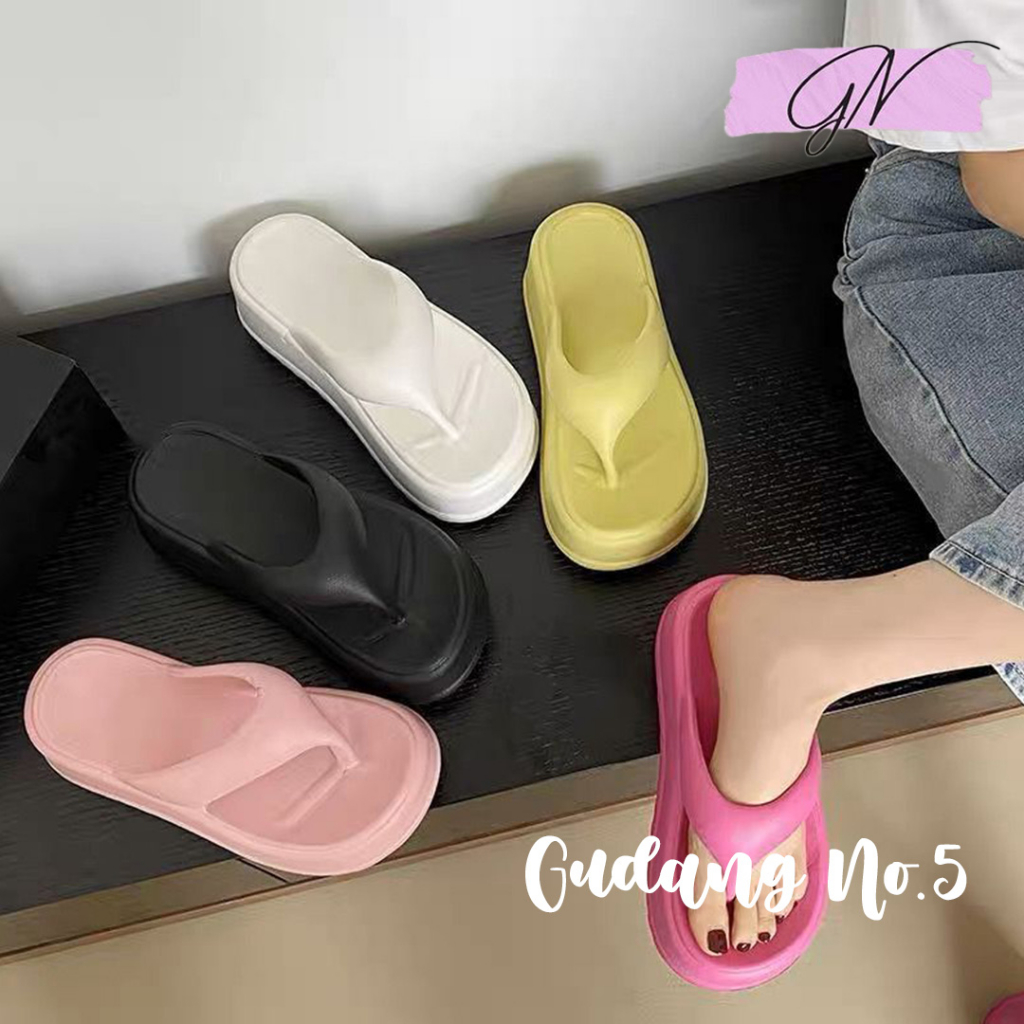 GN-7628 Sandal Jepit Jelly EVA Rubber Tebal Polos Sandal Wanita Wedges Korean Fashion Import