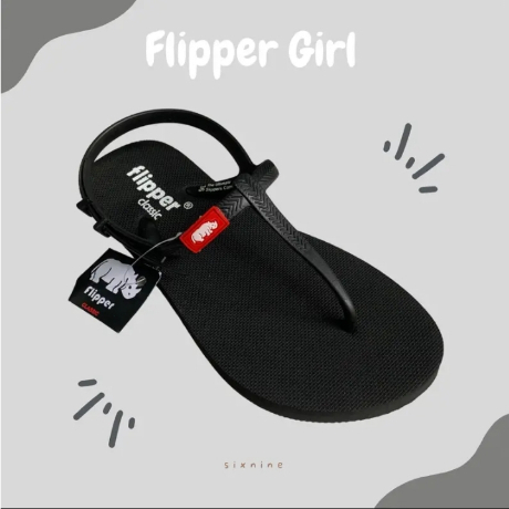 Satohama Sandal Wanita Flipper Strappy Black / Bukan Sandal Fipper