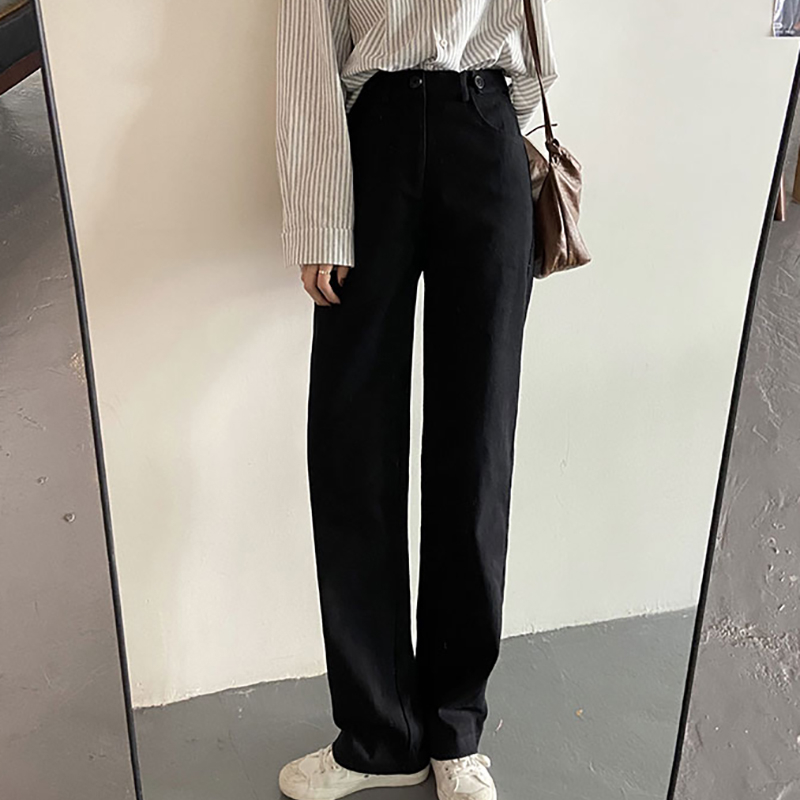 Korean Style Celana Jeans Panjang Wanita Kulot Loose High Waist Jens Pants