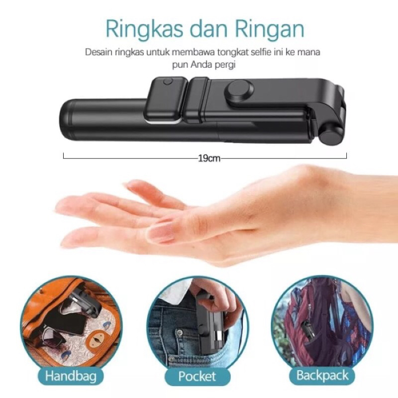 Tongsis Tripod Selfie Remote Bluetooth R1S With LED Flash
