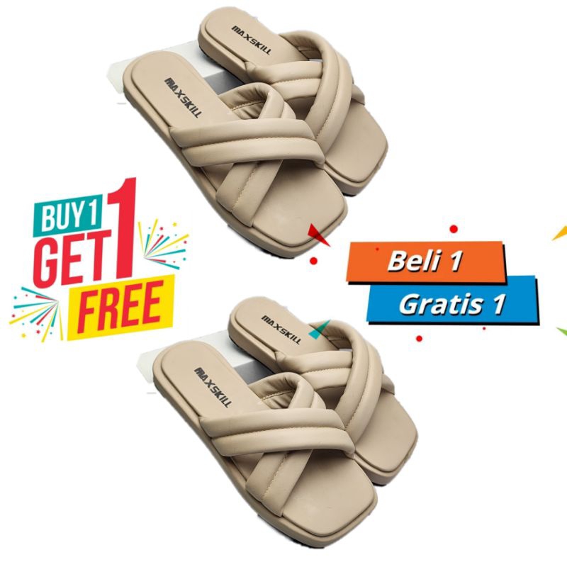 buy 1 get free 1 ( beli 1 gratis 1 ) sandal wanita slop silang maxskill desain simpel style Korea