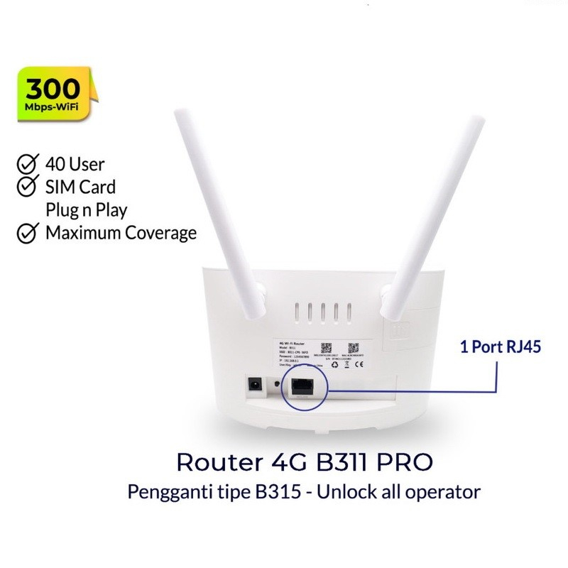 Modem Wireless Router wifi B311 PRO 4G LTE 300Mbps + External antena | All operator