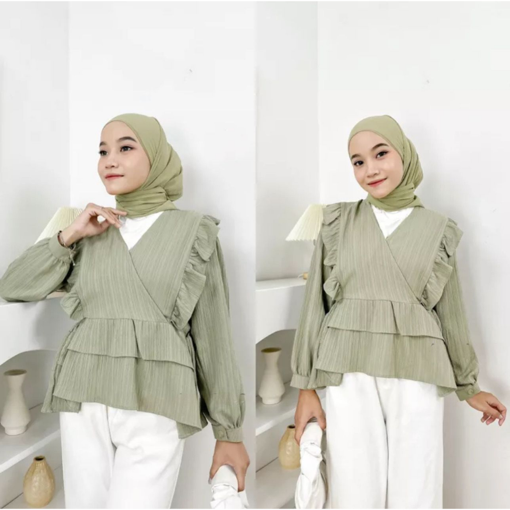 Sani Blouse Lady Crush Atasan Wanita Semi Outer Kerah Vneck Lengan Panjang Korean Style OOTD Remaja Kekinian