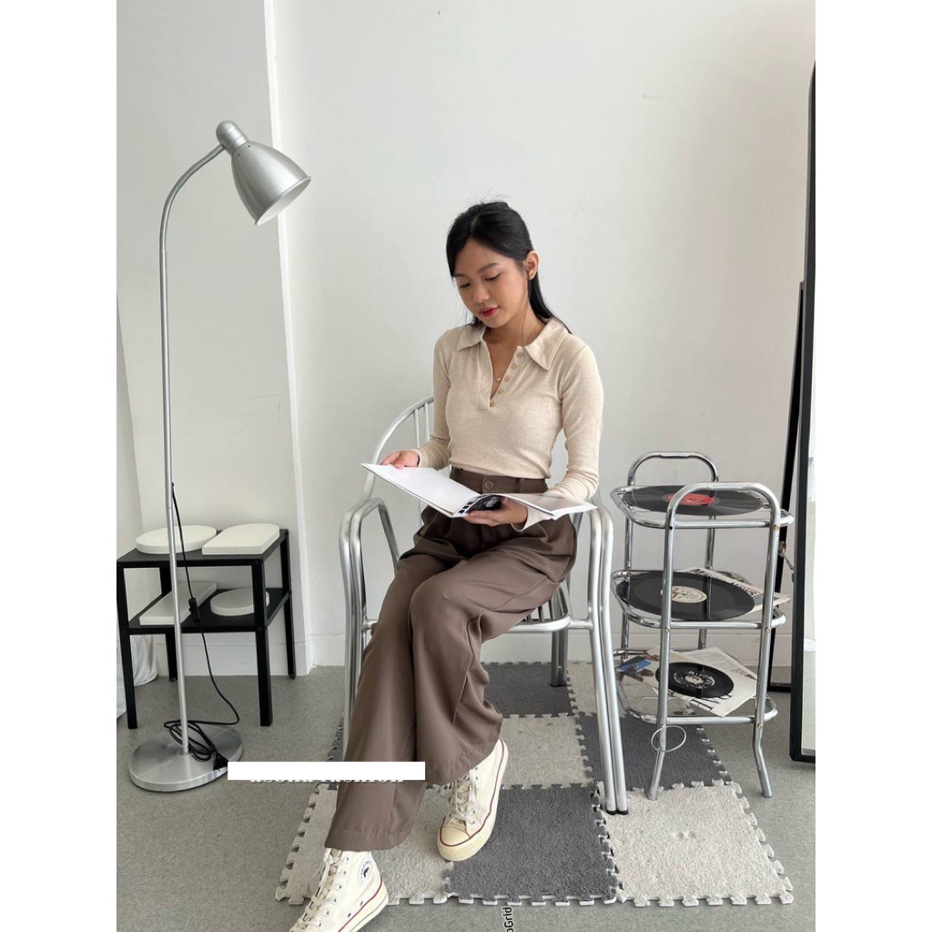 TRIVELA Calliope Top 2148 - Kaos Polo Knit - Kaos Lengan Panjang - Tara 039 NKD - Kaos Wanita Long Sleeves