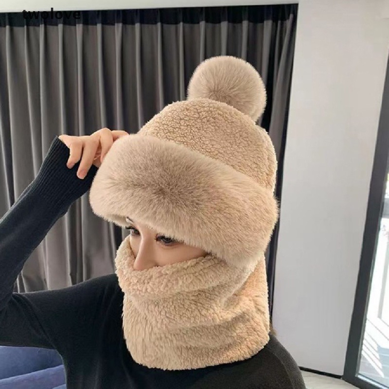 IMPORT MOLLAD Hat Ninja New Topi Rajut Bulu Pom Pom Ninja 3in1 syal Masker Hat Beanie Fur Thermal Rusian rusia Hangat