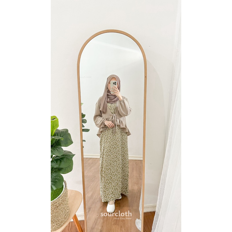 VERA SET - Set Gamis Cardigan Dress Wanita Cardi Motif Bunga Allsize Vintage Cottage Core