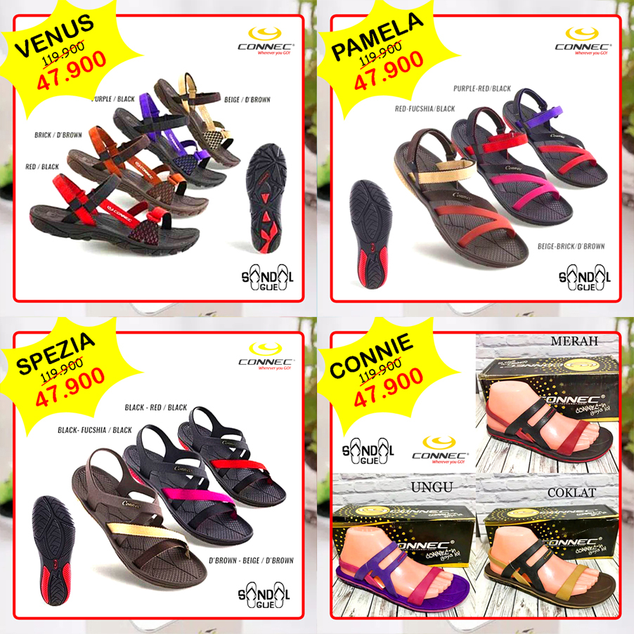 PROMO SANDAL WANITA KEKINIAN CONNEC PAMELA SPEZIA CONNIE VENUS 100% BARU