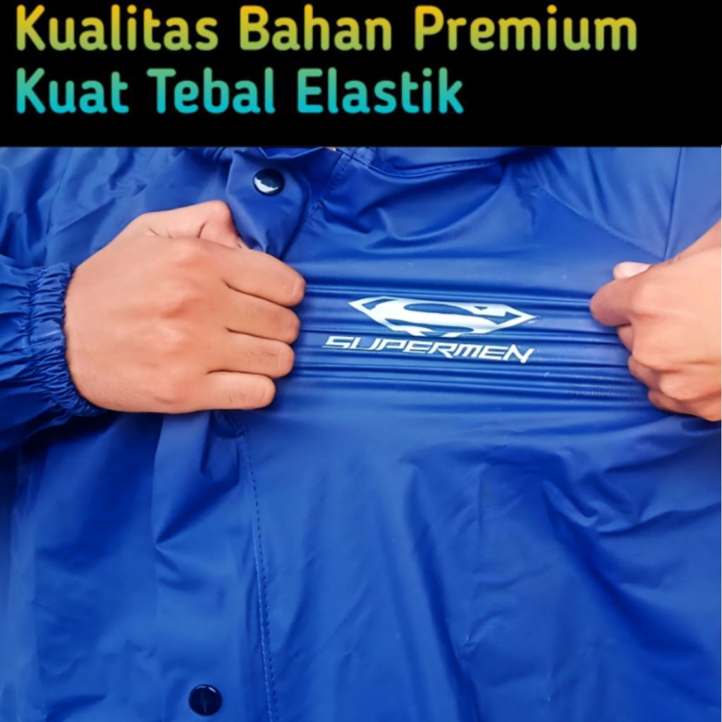 SUPERMAN BERKUALITAS ORIGINAL Jas Hujan Pria Wanita Anti Sobek Rembes Bahan Tebel Karet Parasut (Remaja,Dewasa) - Mantel Setelan Baju Celana - Mantol Size M,L, XL,XLL - Motorcycle Raincoat - Jass Hujan Murah Warna Hitam,Polkadot Code Axio