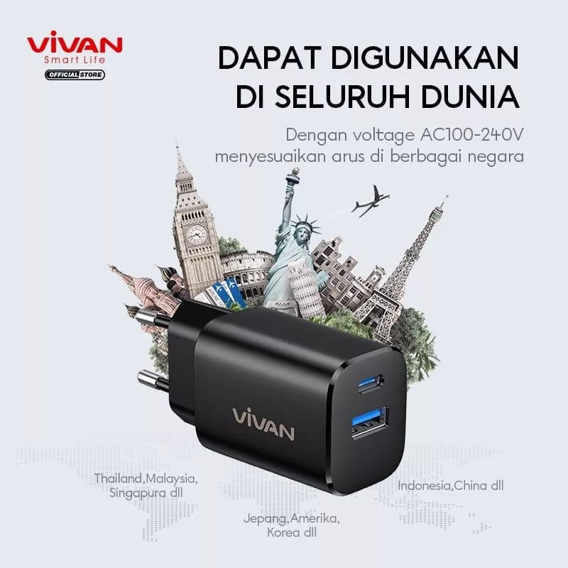 VIVAN Power Super 30 Adaptor Charger 3A Batok Charger 30W Quick Charge 3.0