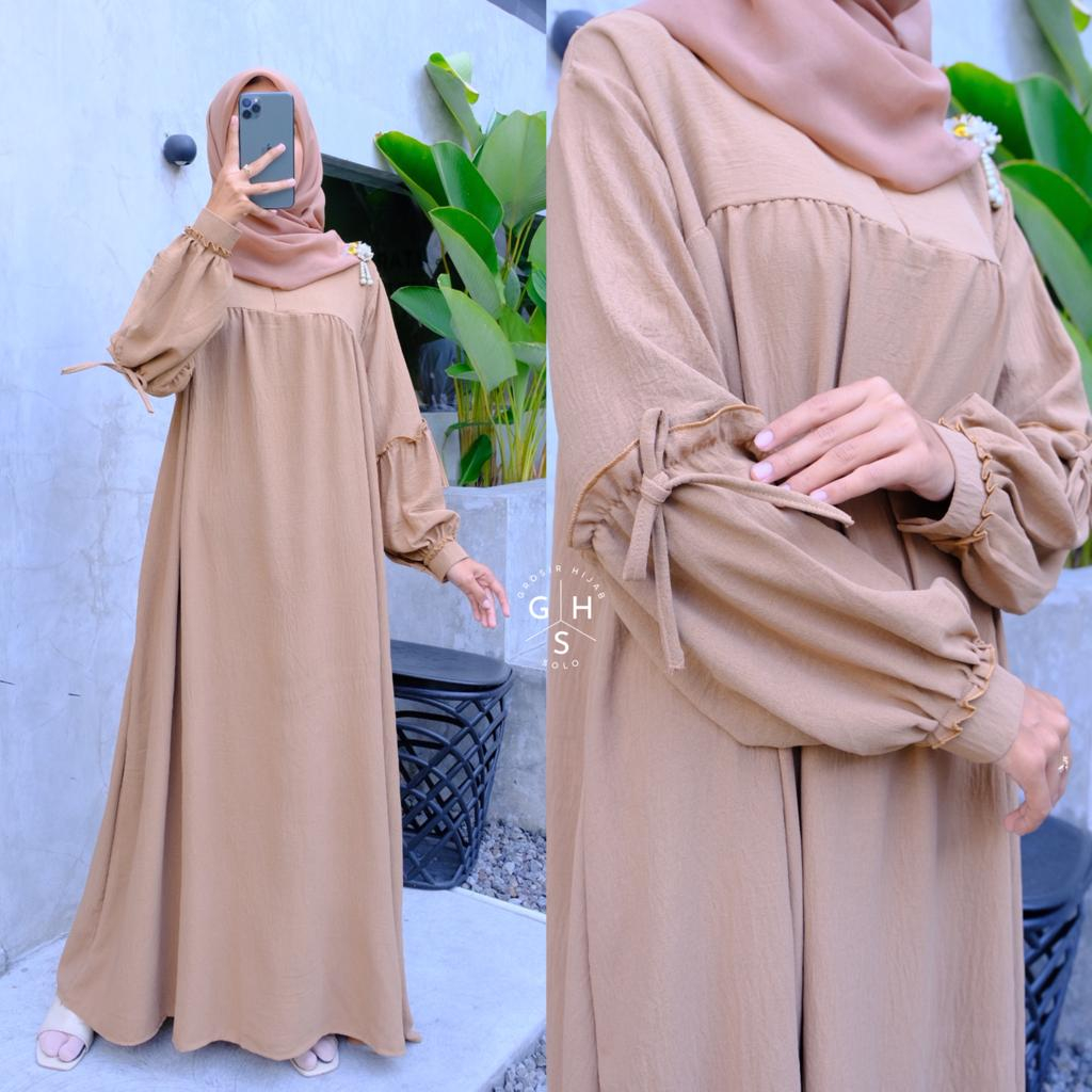 (DBY) GAMIS LENGAN REMPEL ROSE DRESS WANITA CRINCLE AIRFLOW