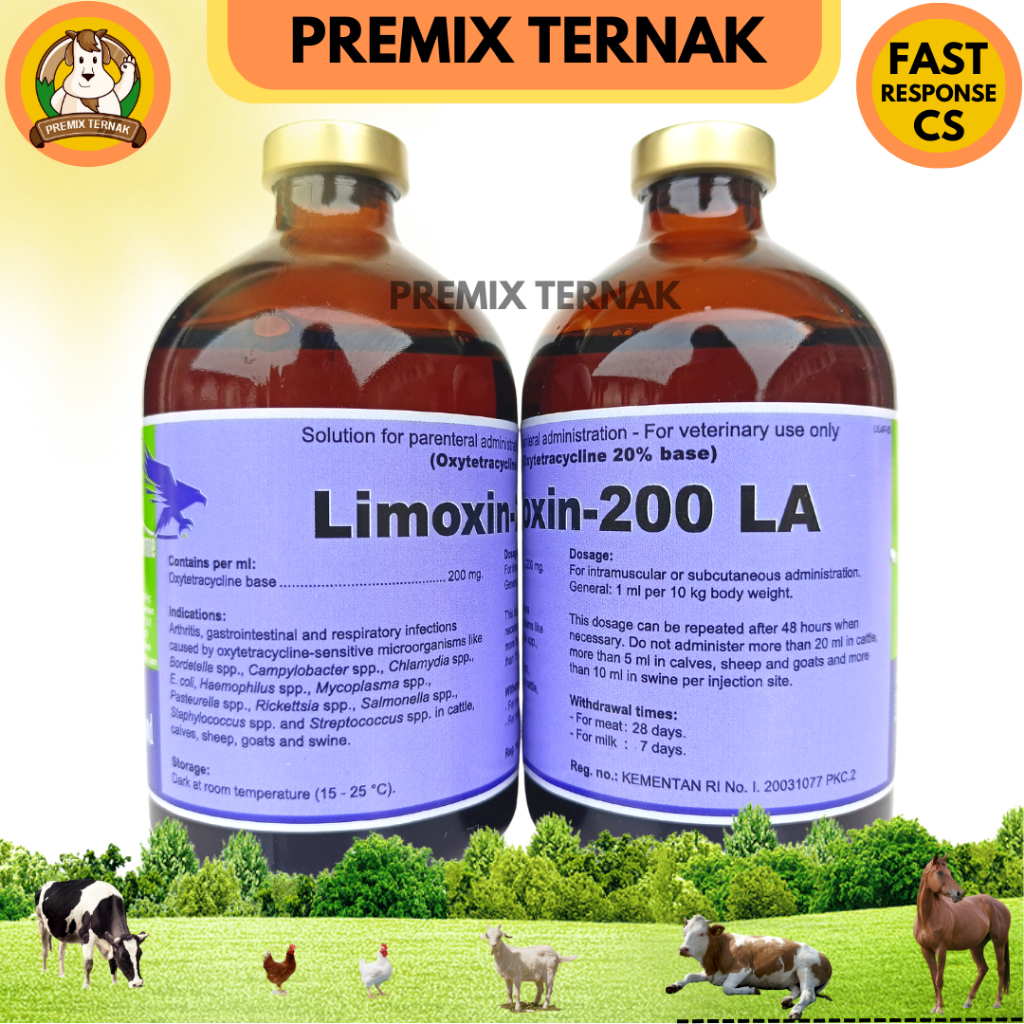 LIMOXIN 200 LA 100ML - Antibiotik Spektrum Luas Atasi Infeksi Hewan - Long Acting