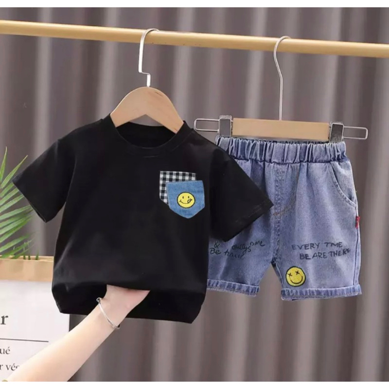 celana anak denim dan baju anak kaos anak setelan anak laki laki 1-5 tahun