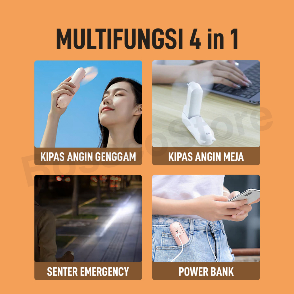 Bossco Kipas Angin Mini Portable Original 4800mAh Layar LED Multifungsi 4 in 1 kipas angin kecil portable fan mini pocket fan kipas angin lipat kipas angin meja kipas angin super mini premium berkualitas kipas angin tahan lama rechargeable fan