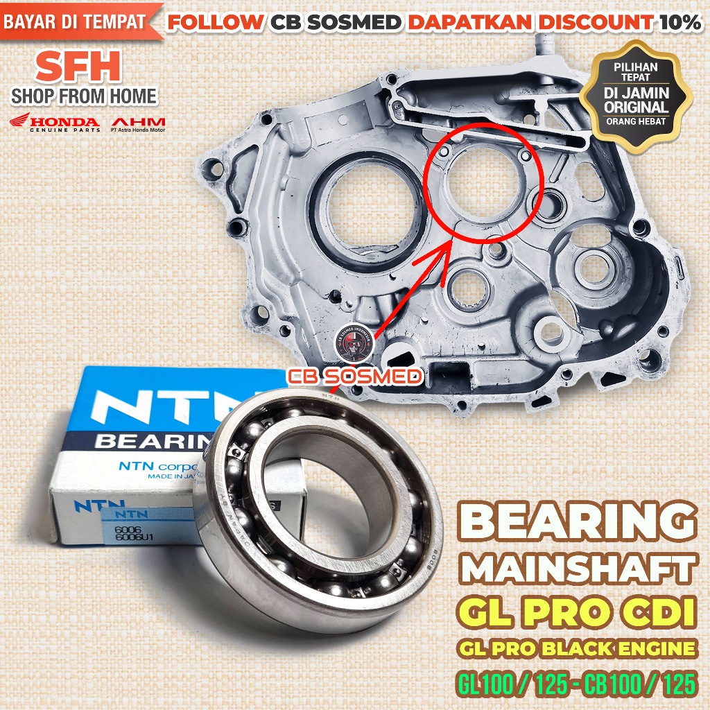 Bearing Main Shaft GL Pro CDI GL145 Laher As Kopling GL Pro Black Engine Laker Rasio Transmisi Honda