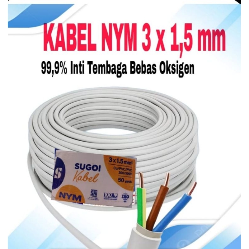 KABEL NYM 2×1,5mm 50 YARD FULL/KABEL LISTRIK TEMBAGA MURNI