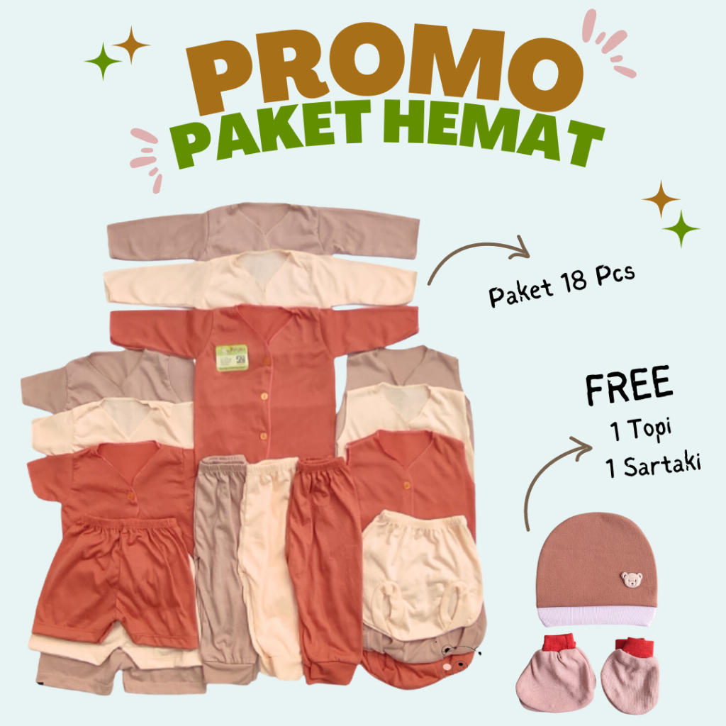 PROMO!! 18 Pcs Paket Baju Bayi Baru Lahir Motif Lucu Best Seller Kado Lahiran Paket Baju Baby Newborn