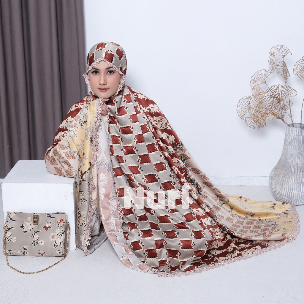 Mukena Dewasa Silk Premium 2IN1 Luxury Motif Printing Mewah Jumbo Hazirah Series