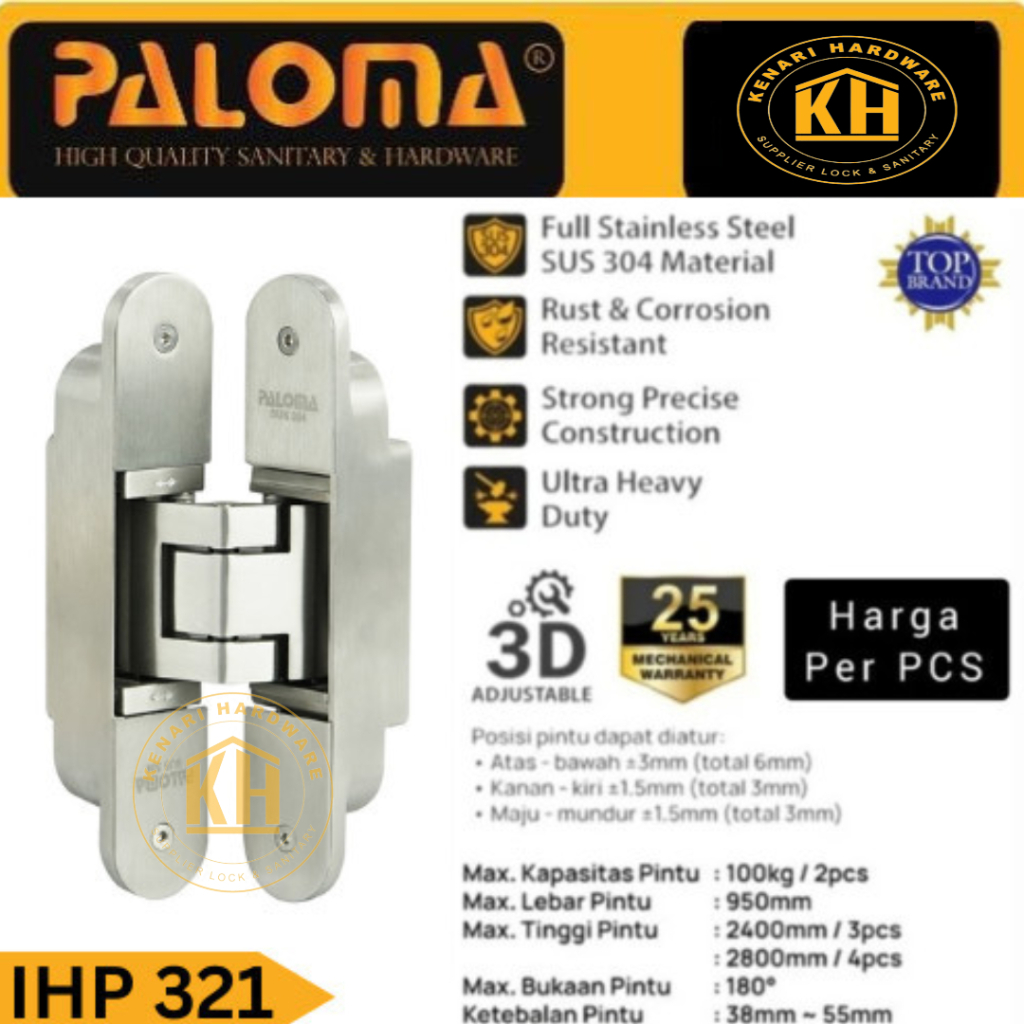 PALOMA IHP 321 Invisible Hinge Concealed Engsel Tanam Pintu SUS304