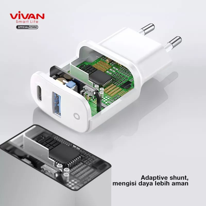 Vivan Charger Power Super ll Batok Fast Charging 3A 18W Dual Port Quick Charger Original QC3.0