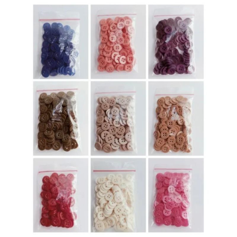 100pcs kancing Hem Kemeja Tunik lubang 4 / kancing Baju 18L /11 mm warna warni
