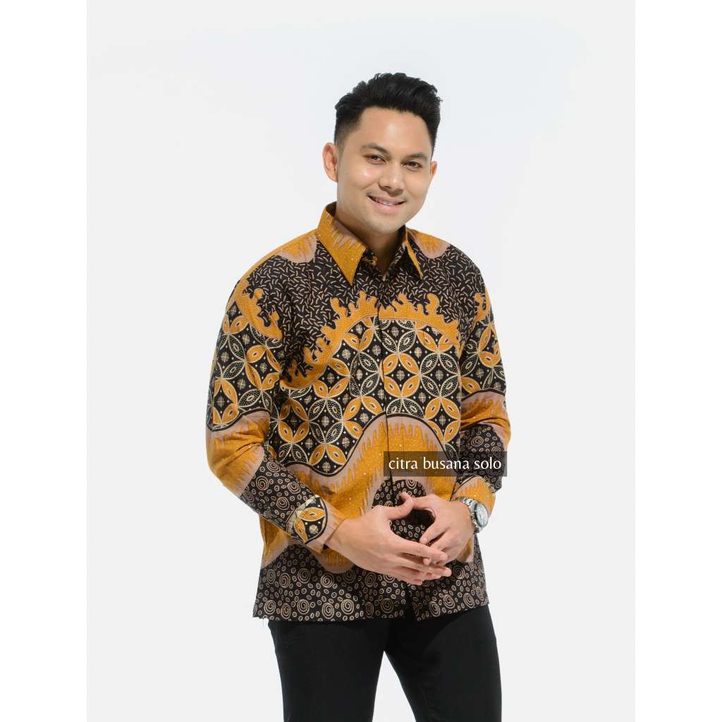 KAWUNGJAYA KUNING Kemeja Batik Pria Full Furing Bahan Katun Primisima