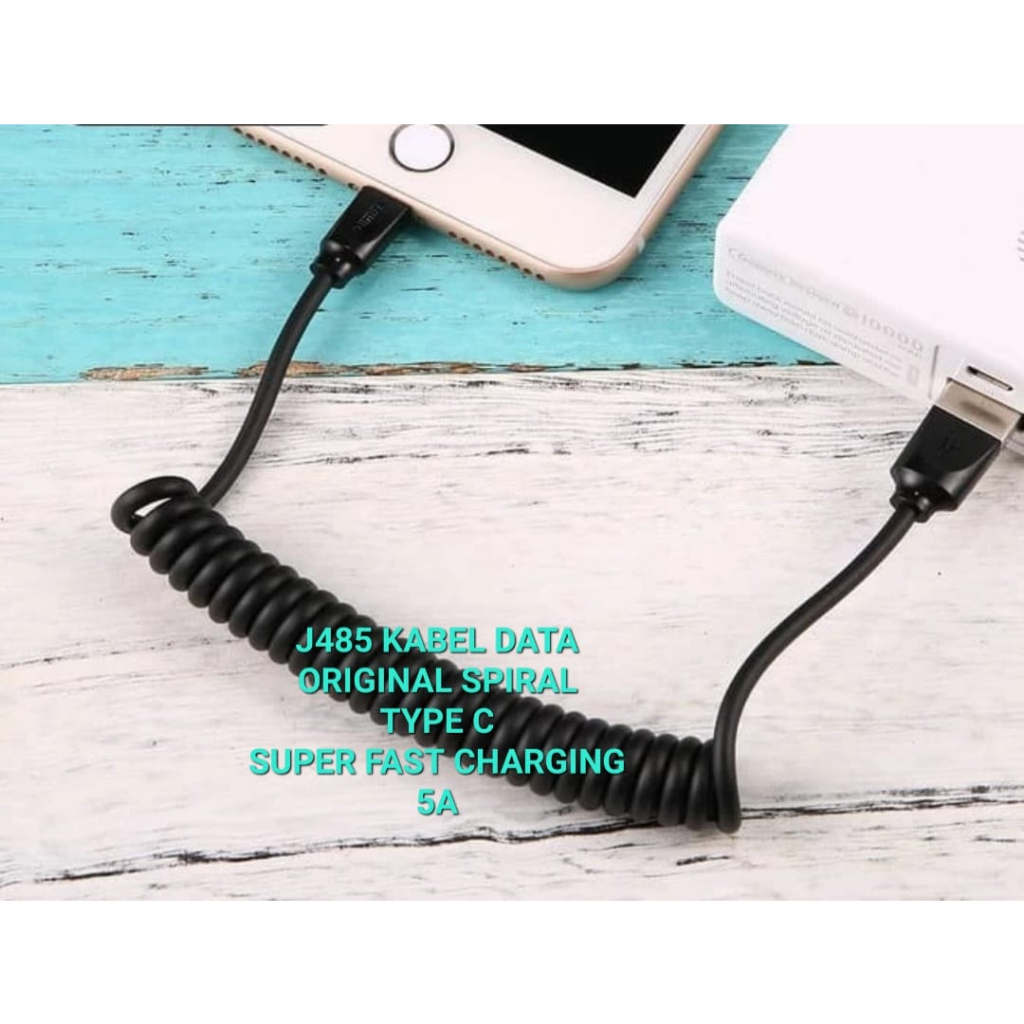 J485 ORI KABEL DATA SPIRAL 5A USB TIPE TYPE C SUPER FAST CHARGING SPRING GULUNG LIPAT CABLE cas CASAN ADAPTOR qualcom quick charge flash maximum speed quallcom charger hp handphone androit faster multi universal original qc tc MULTI SPEED Faster Charging