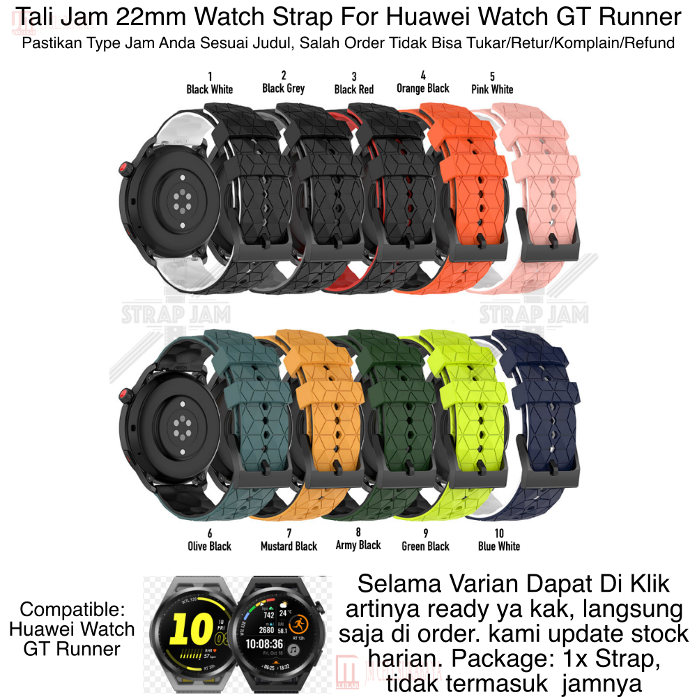 ZQT Strap 22mm Huawei Watch GT Runner - Tali Jam Tangan Silikon Rubber Quick Release