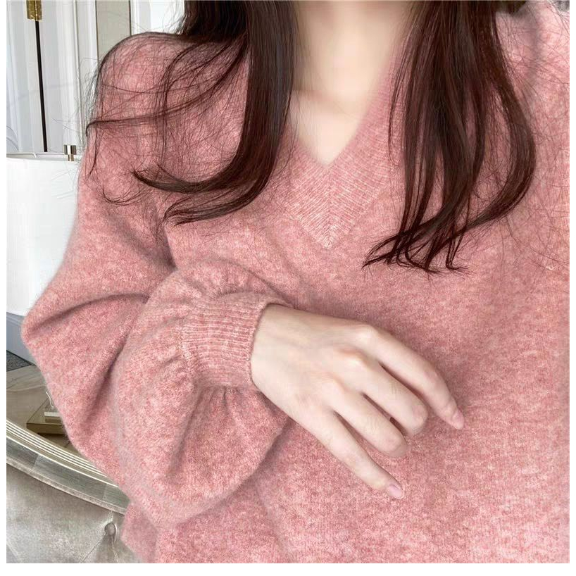 YIU YIU Rajut - Sweater Wanita Polos Knit Sweater V-Neck Baju Wanita Korea Baju Atasan Wanita Lengan Panjang