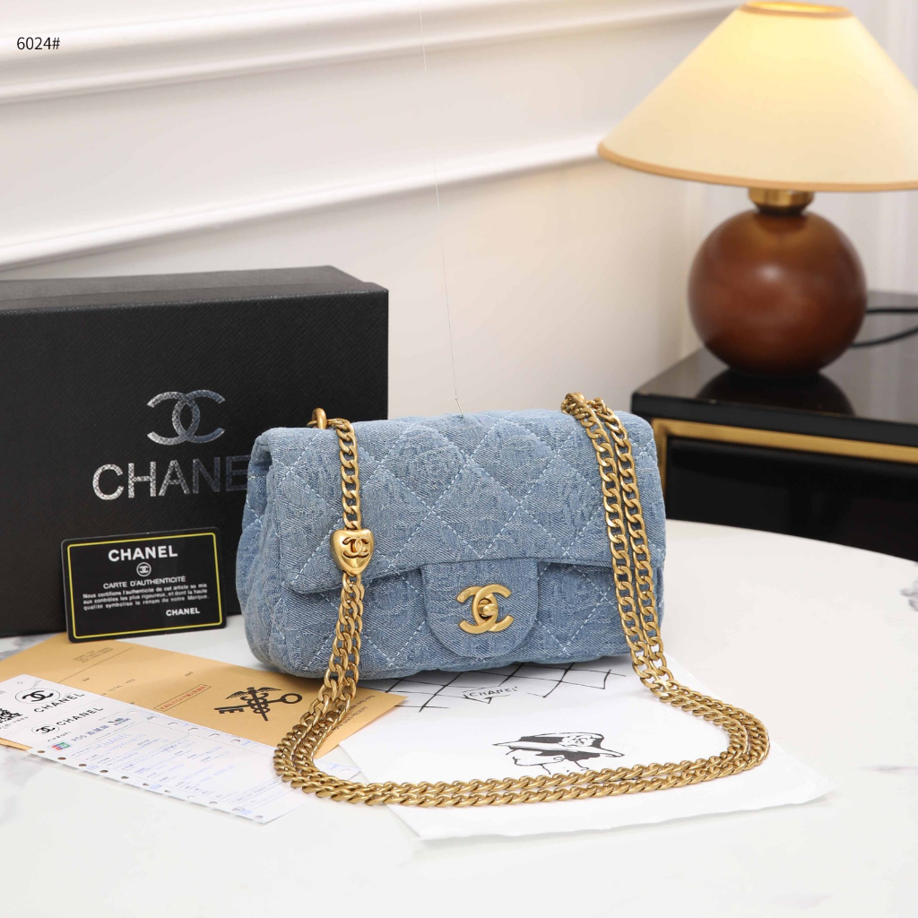 ch 6024 Denim Blue Adjustable Chain Small Flap Bag