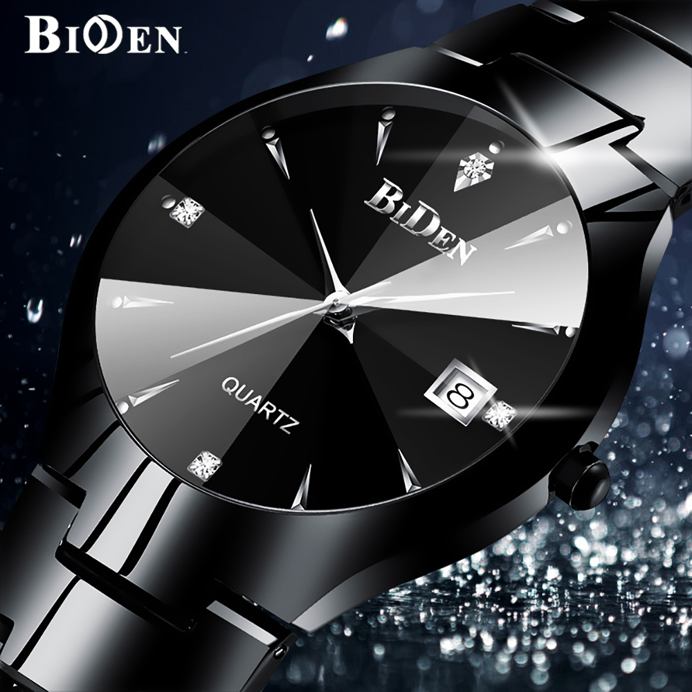 BIDEN Jam Tangan Pria Kalender Mode Santai Tali Stainless Steel Kuarsa Anti Air Jam Tangan Cowok Original