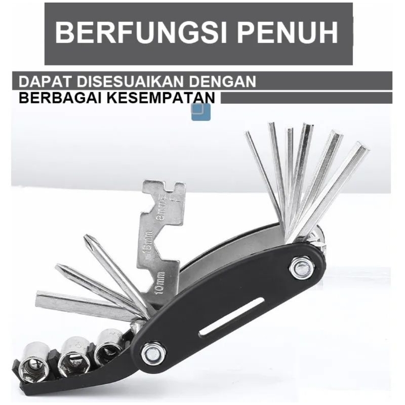 Kunci Lipat Shock Mini Sepeda dan Motor Portable Sebaguna - Tools 16 In 1 Kunci Obeng