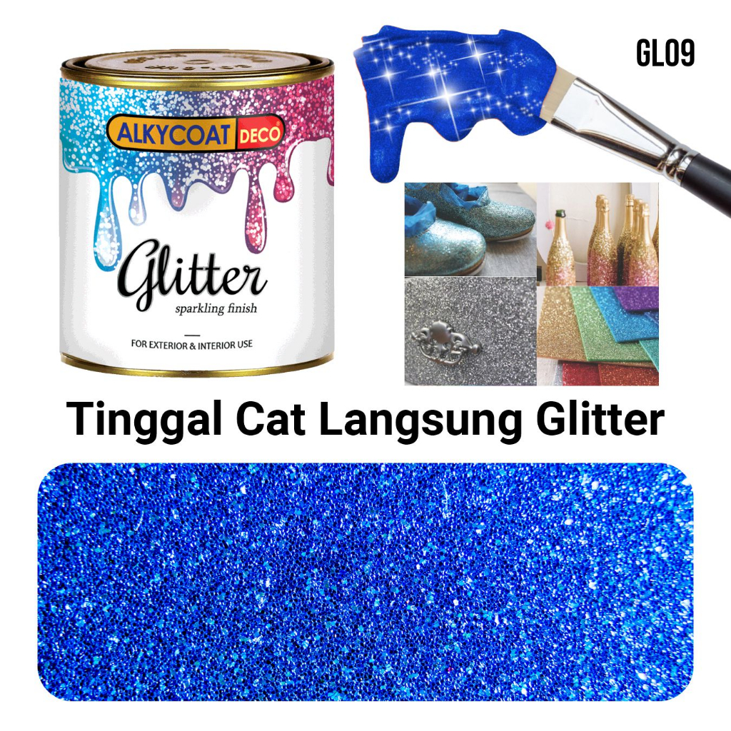 

CAT GLITTER DEKORASI PREMIUM / Glitter Paint / Cat Lukis/ Cat Kerajinan/ Cat Canvas/ Cat Spanduk/ Cat Dekorasi Rumah/ Cat Poster/ Cat Gabus/ Cat Karton Alkycoat Deco Cat Glitter waterbased 800 Gr