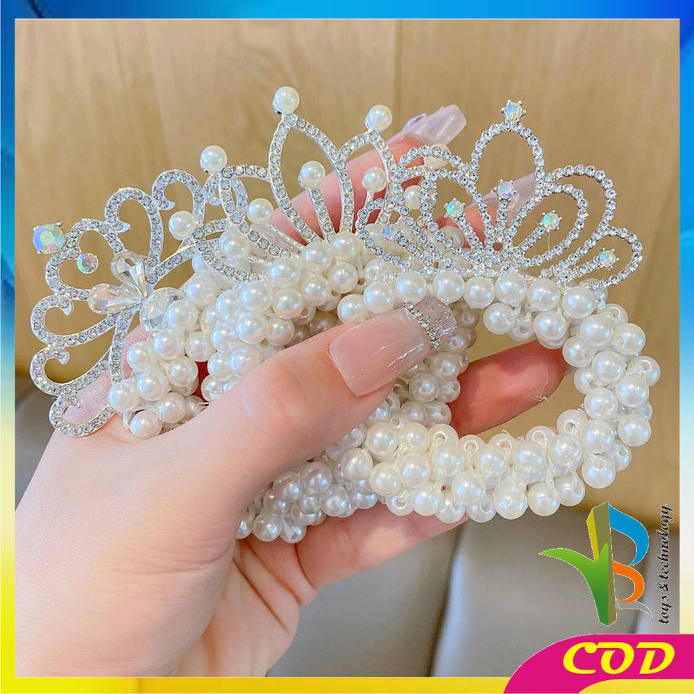 RB-C879 Ikat Rambut Anak Perempuan Motif Mahkota Mutiara Crown Gaya Korea / Girls Hair Ties Karet Rambut Mutiara Anak / Ikat Rambut Princess Lucu Import