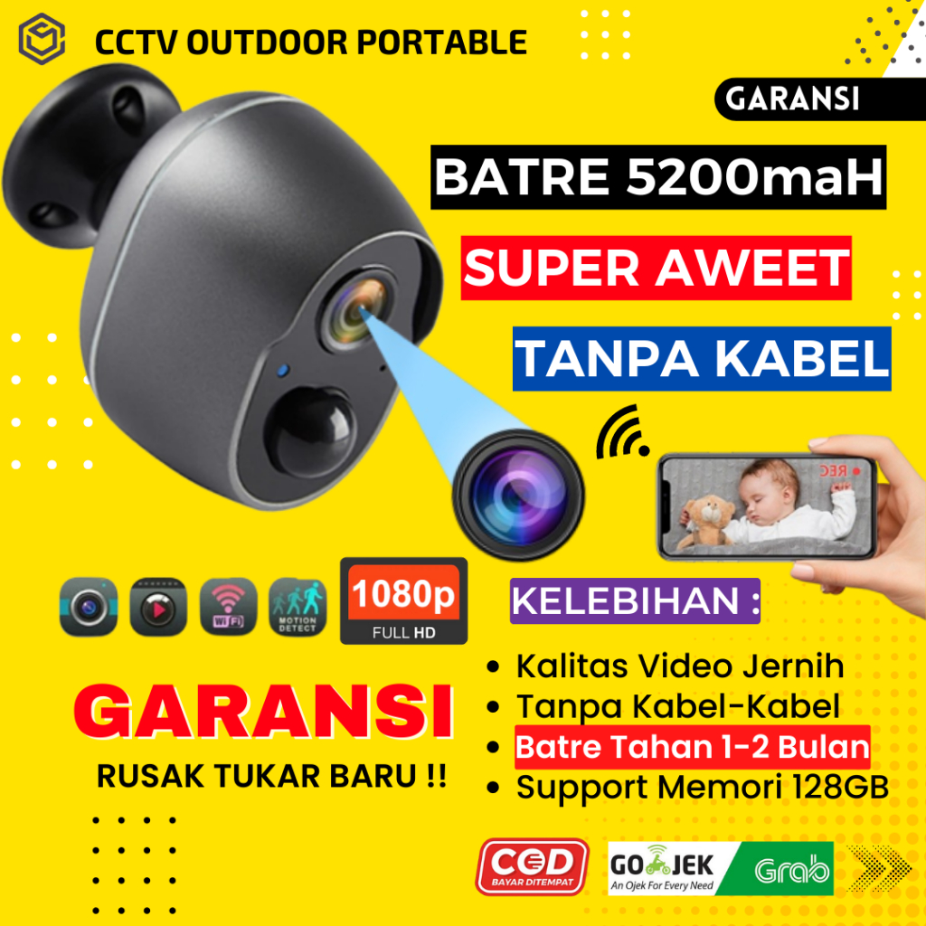 CCTV OUTDOOR WIFI TANPA KABEL LISTRIK IP CAMERA MINI TERSEMBUNYI KAMERA KECIL PENGINTAI JARAK JAUH JS159