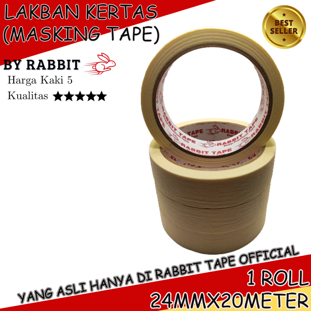 

Lakban Kertas RABBIT TAPE 1 inch x 20 Meter / Masking Tape 24mm x 20 Meter