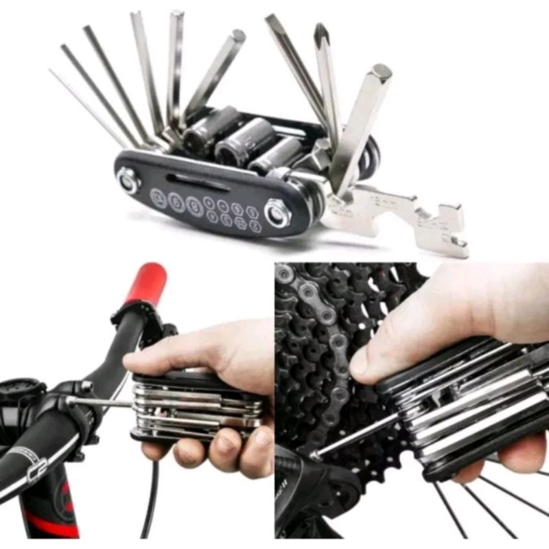 Kunci Lipat Shock Mini Sepeda dan Motor Portable Sebaguna - Tools 16 In 1 Kunci Obeng