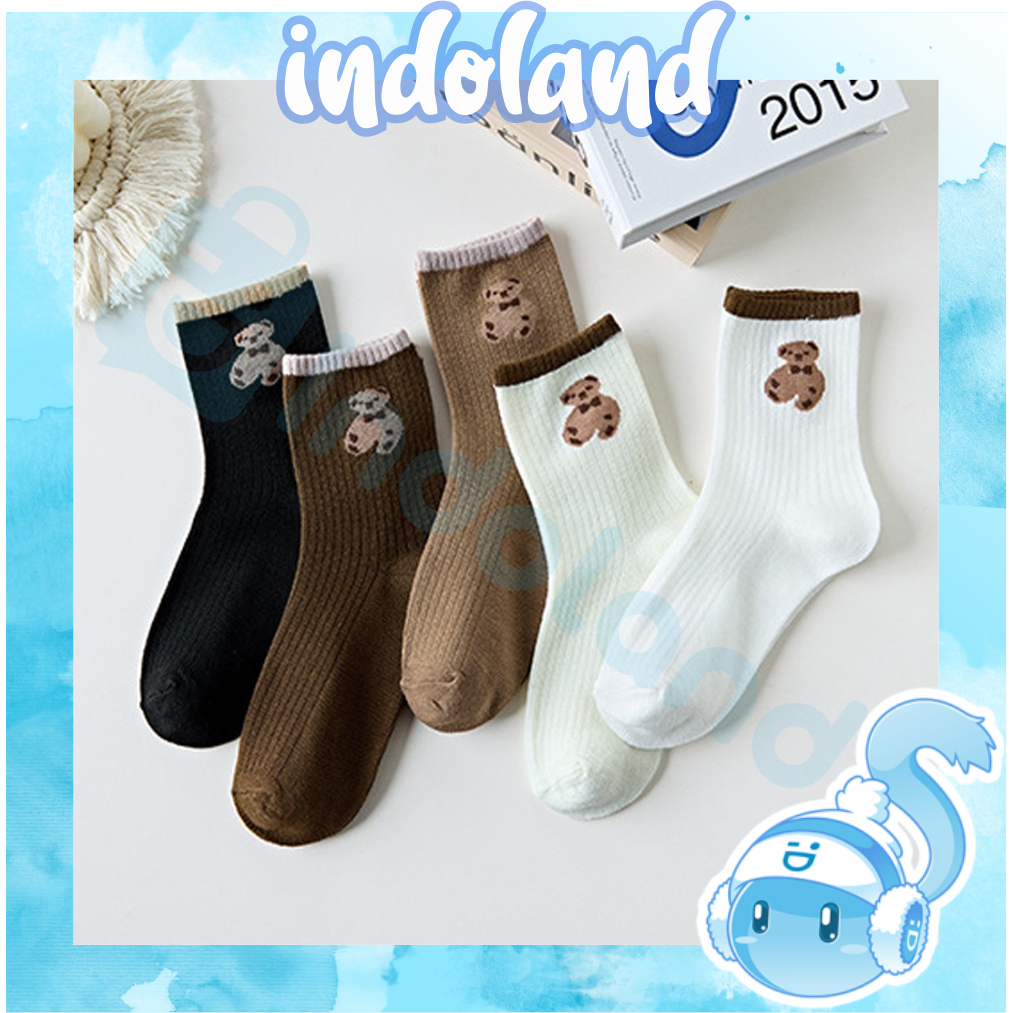 ☀ INDOLAND ☀  Kaos Kaki Motif Beruang Coklat Cute Bahan Katun KK151