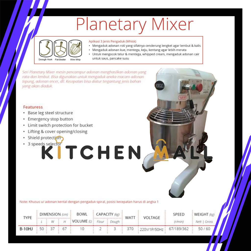 GETRA B-10HJ Planetary Mixer Stand /  Mixer Adonan Tepung Roti