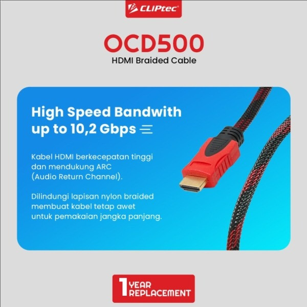 Kabel HDMI CLIPtec OCD500 5m - Kabel Hdmi to hdmi 5Meter Jaring