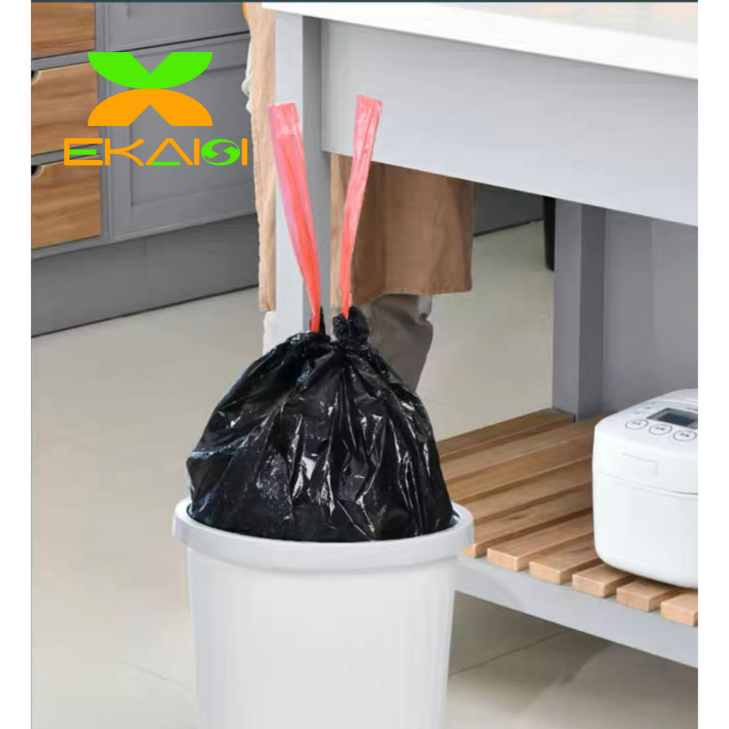 Ekaisi 5 roll trash bag kantong plastik sampah dengan tali