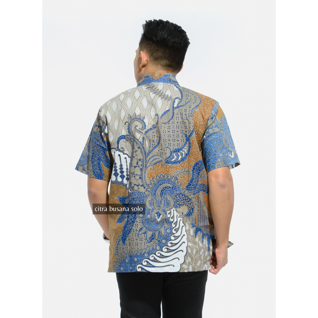 BIMASENA BIRU PENDEK Kemeja Batik Pria Full Furing Bahan Katun Primisima