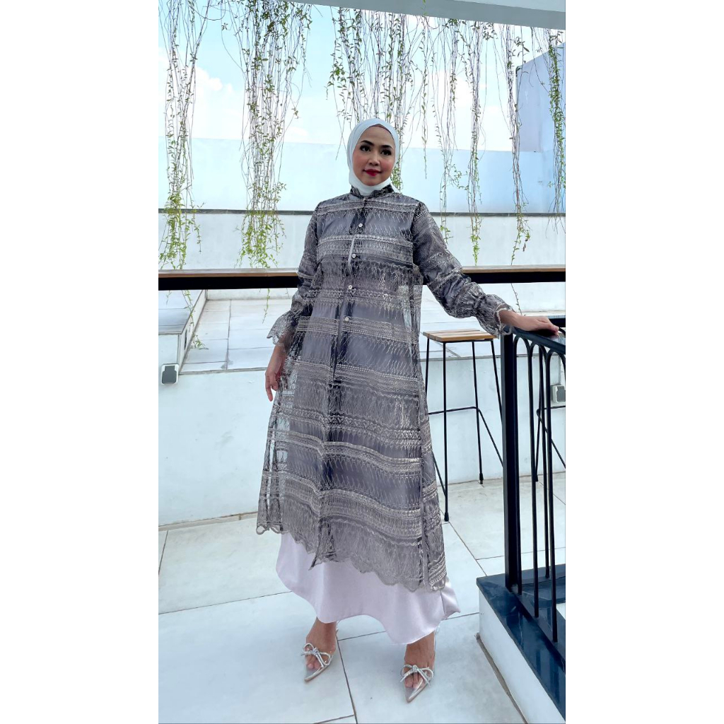 Alesha Outer Brukat Kondangan Pesta Wisuda Seragam Bridesmaid Busui Friendly Baju Kurung