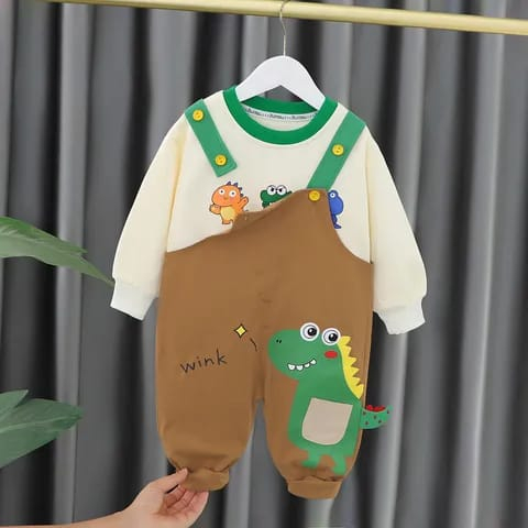 setelan lucu anak import model kodok motif waf cream ala korea usia 6 bulan - 5 tahun