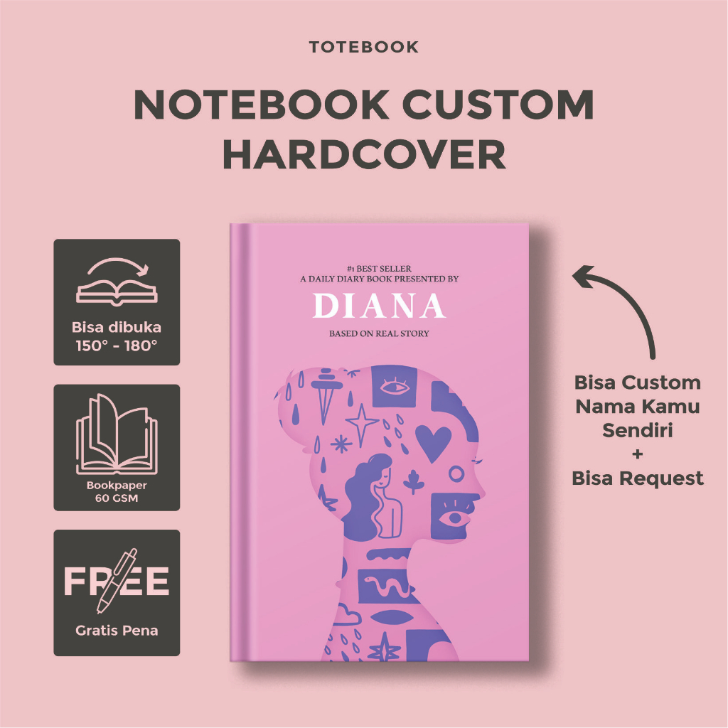 

Notebook Custom / notebook diana / notebook series women / notebook estetik / notebook estetik / notebook pink / ungu / hadiah / hampers