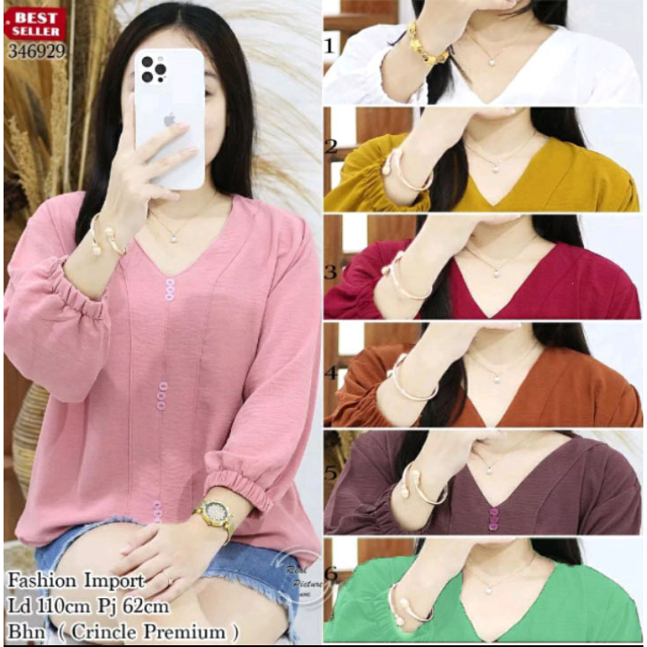 GIOVANI BLOUSE KOREAN STYLE CRINGKLE AIRFLOW PREMIUM size M-L-XL-XXL | ATASAN WANITA IMPORT KEKINIAN 2023